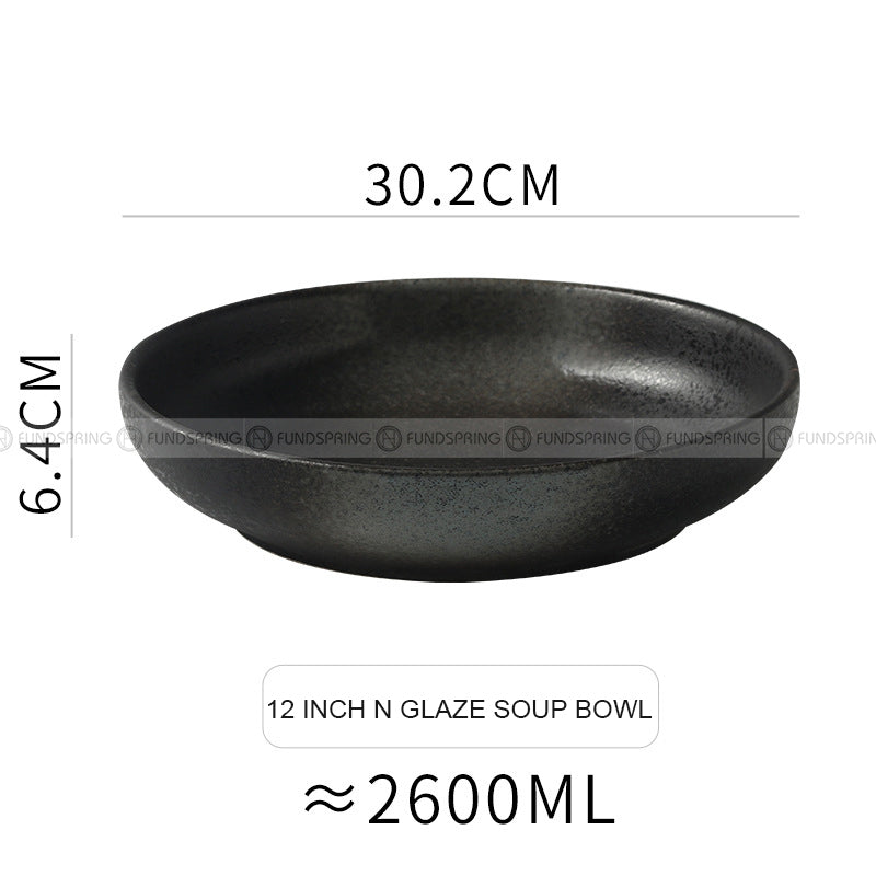 Ceramic Round Serving Bowl Wide Shallow Bowl Black Matte Bowl Ceramic Round Serving Bowl Wide Shallow Bowl Black Matte Bowl