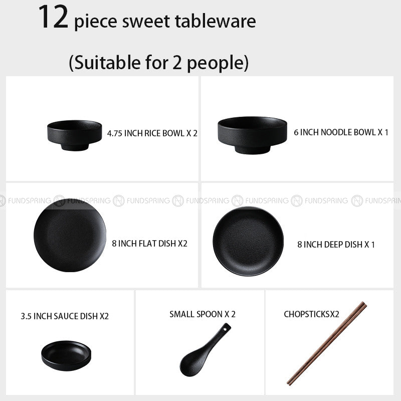 Frosted Tableware Set Black Ceramic Dinnerware Combination Frosted Tableware Set Black Ceramic Dinnerware Combination