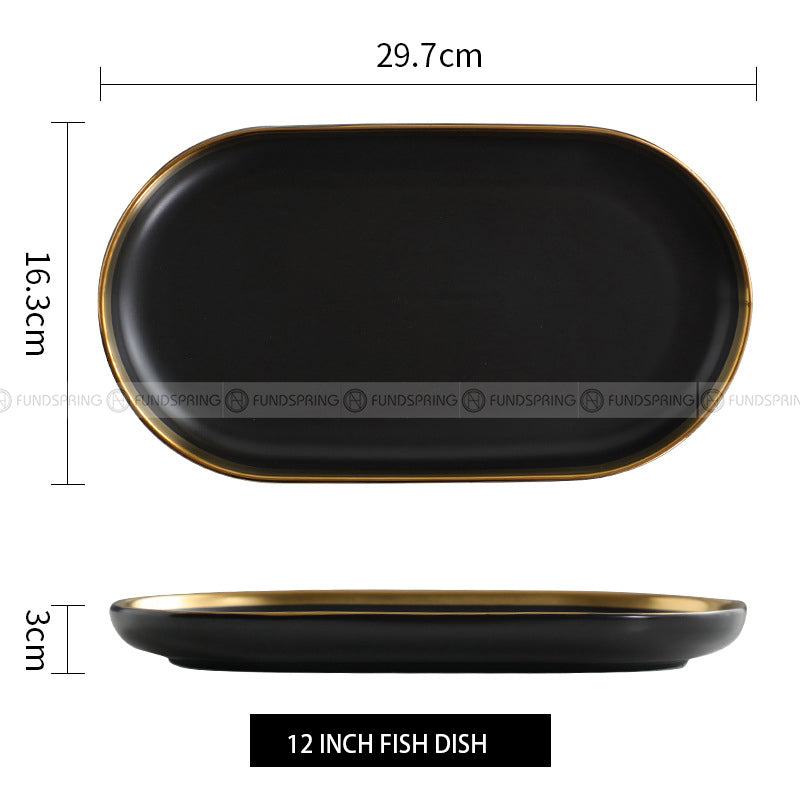 Simplicity Ceramic Tableware Black White With Gold Rim Plates Bowls Simplicity Ceramic Tableware Black White With Gold Rim Plates Bowls