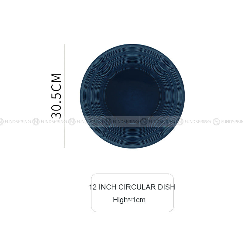 Minimalist Solid Color Plate Ceramic Brushed Round Flat Plates 12" Minimalist Solid Color Plate Ceramic Brushed Round Flat Plates 12"