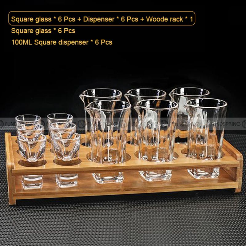 Crystal Glass Wine Dispenser Set Chinese Baijiu Cups with Scale and Wooden Rack Crystal Glass Wine Dispenser Set Chinese Baijiu Cups with Scale and Wooden Rack