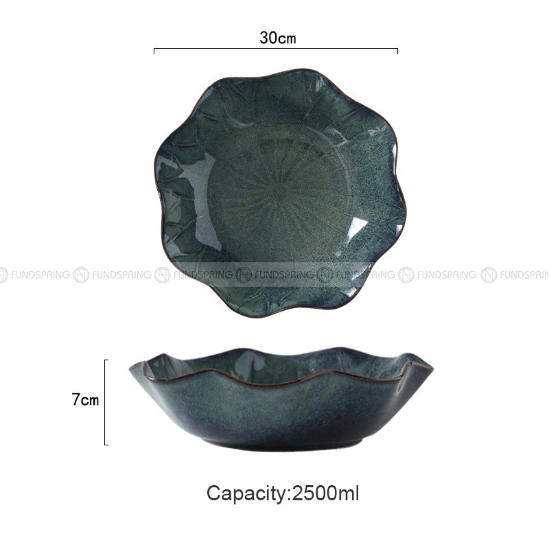 Blue/Green Glaze Dinnerware Lotus Leaf Large Bowl Soup Bowl 12" Blue/Green Glaze Dinnerware Lotus Leaf Large Bowl Soup Bowl 12"