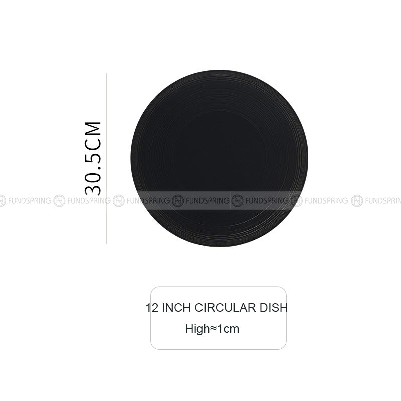 Minimalist Solid Color Plate Ceramic Brushed Round Flat Plates 12" Minimalist Solid Color Plate Ceramic Brushed Round Flat Plates 12"