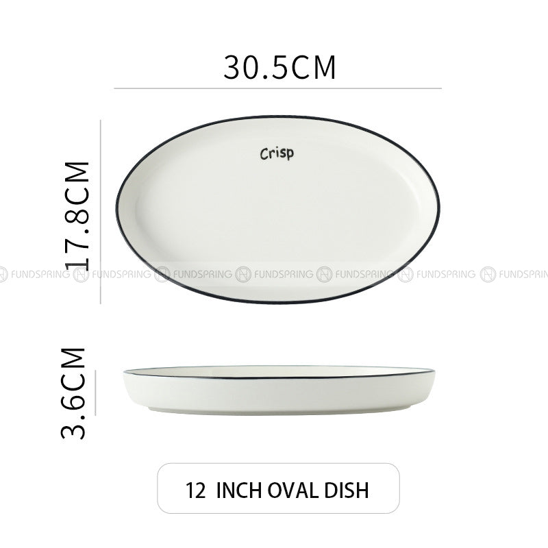 White Ceramic Tableware Irregular Shape Dinnerware Black Rim Plate White Ceramic Tableware Irregular Shape Dinnerware Black Rim Plate