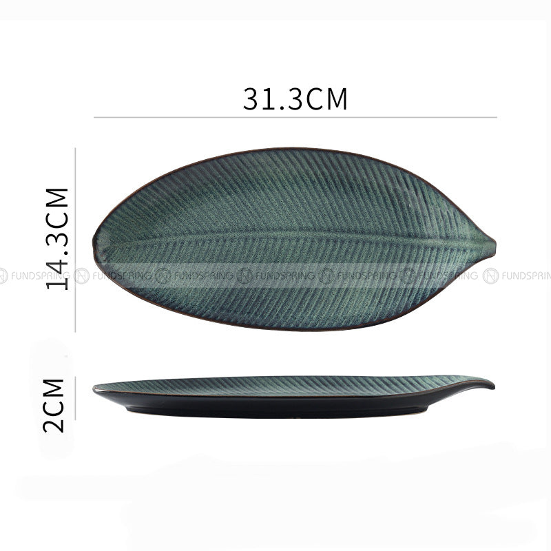 Japanese Ceramic Dinner Plate Leaf-shaped Glazed Kiln Change Plate Japanese Ceramic Dinner Plate Leaf-shaped Glazed Kiln Change Plate