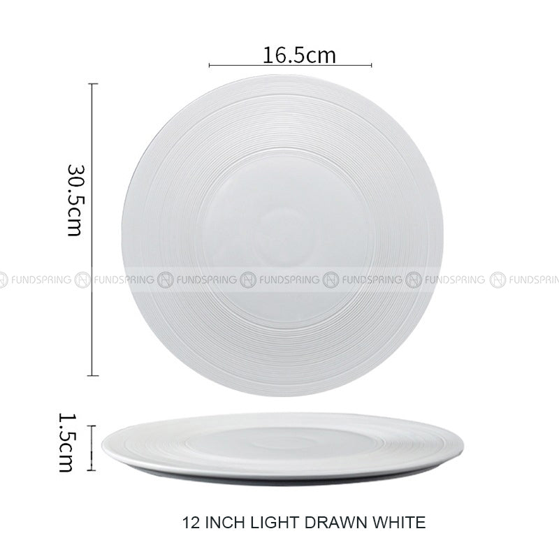 Minimalist Solid Color Plate Ceramic Brushed Round Flat Plates 12" Minimalist Solid Color Plate Ceramic Brushed Round Flat Plates 12"