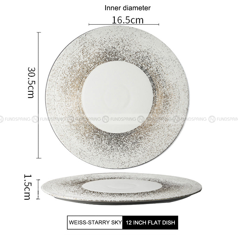 Designer Dinnerware Collection Weiss Series Ceramic White/Sliver Plate Designer Dinnerware Collection Weiss Series Ceramic White/Sliver Plate