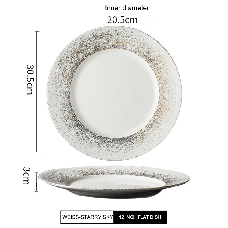 Designer Dinnerware Collection Weiss Series Ceramic White/Sliver Plate Designer Dinnerware Collection Weiss Series Ceramic White/Sliver Plate