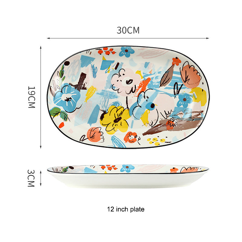 Hand-Drawn Doodle Ceramic Bowls and Plates - Household Dinnerware Hand-Drawn Doodle Ceramic Bowls and Plates - Household Dinnerware