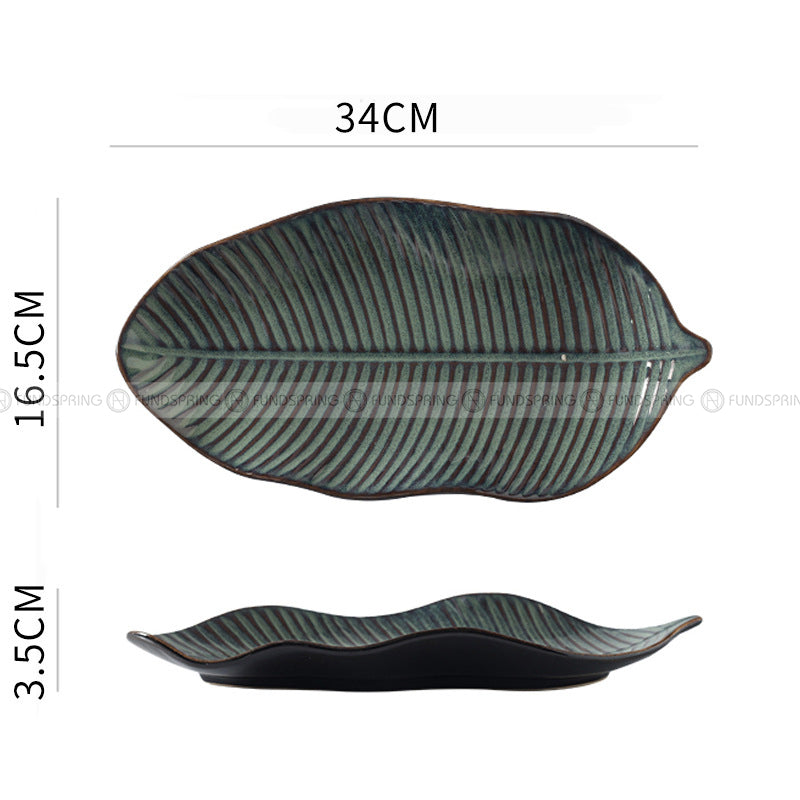Japanese Ceramic Dinner Plate Leaf-shaped Glazed Kiln Change Plate Japanese Ceramic Dinner Plate Leaf-shaped Glazed Kiln Change Plate