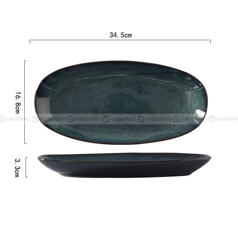 Kiln Glazed Ceramic Dinnerware Fish Plate Dinner Plate Green Oval Plate Kiln Glazed Ceramic Dinnerware Fish Plate Dinner Plate Green Oval Plate