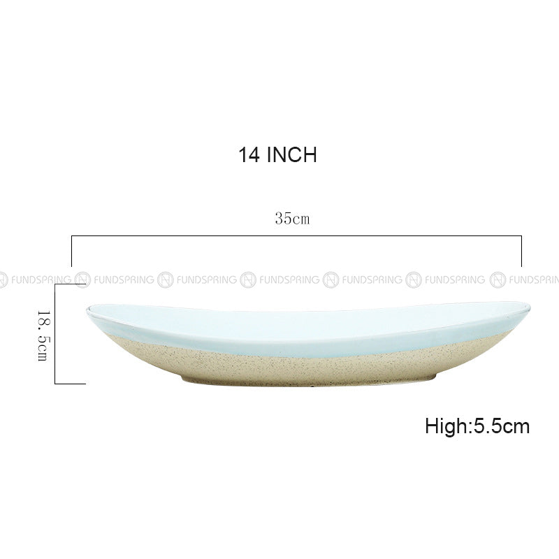 Ceramic Minimalism Dinnerware Blue Fish Plate 14'' Oval Plate Dinner Plate Ceramic Minimalism Dinnerware Blue Fish Plate 14'' Oval Plate Dinner Plate