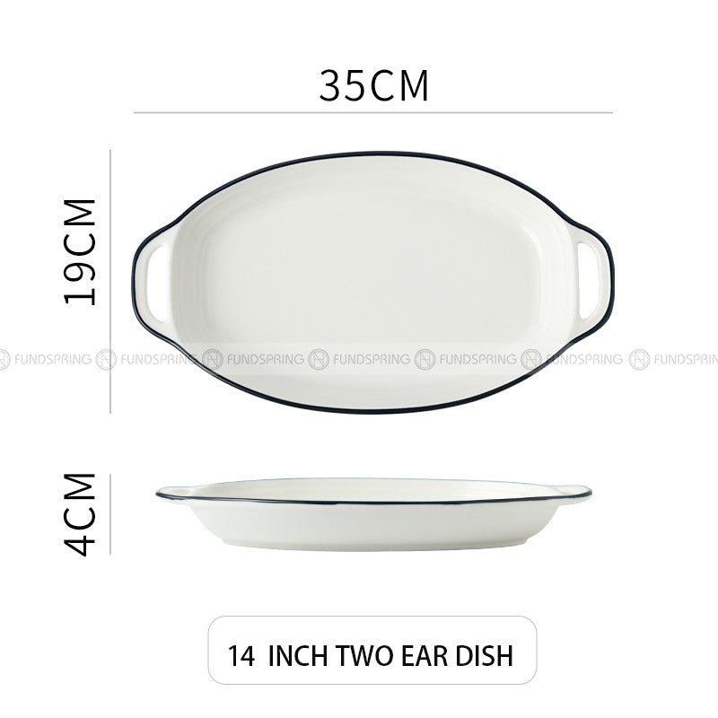 White Ceramic Tableware Irregular Shape Dinnerware Black Rim Plate White Ceramic Tableware Irregular Shape Dinnerware Black Rim Plate