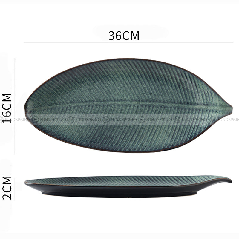 Japanese Ceramic Dinner Plate Leaf-shaped Glazed Kiln Change Plate Japanese Ceramic Dinner Plate Leaf-shaped Glazed Kiln Change Plate