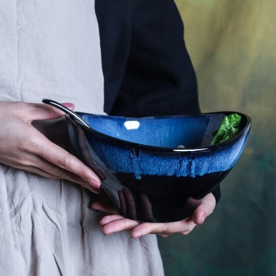 Kiln Change Dinnerware Blue Glazed Tableware Ceramic Dinner Bowl Kiln Change Dinnerware Blue Glazed Tableware Ceramic Dinner Bowl