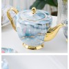 Elegant Bone China Tea Set with Saucers, Electric Blue Marble Pattern, and Coffee Cups - 15 Pieces Elegant Bone China Tea Set with Saucers, Electric Blue Marble Pattern, and Coffee Cups - 15 Pieces