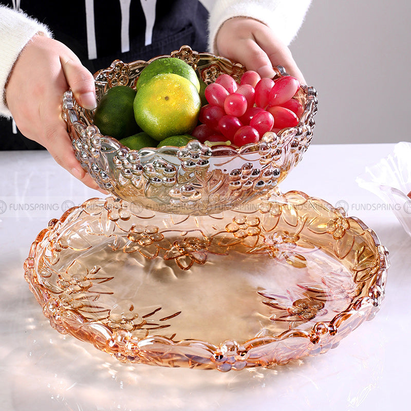 European Glass Plum Fruit Bowl and Candy Pot Set of 2 - Delightful Duo