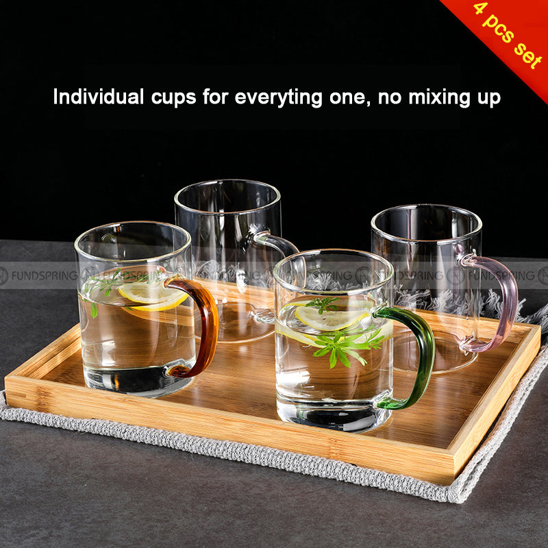 Transparent Glass Ware Set Heat Resistant Mugs With Colorful Handle Transparent Glass Ware Set Heat Resistant Mugs With Colorful Handle