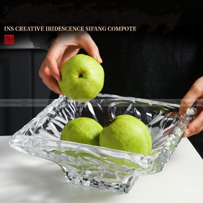 Engraved Crystal Glass Fruit Plate Square Fruit Bowl Fruit Bucket Engraved Crystal Glass Fruit Plate Square Fruit Bowl Fruit Bucket