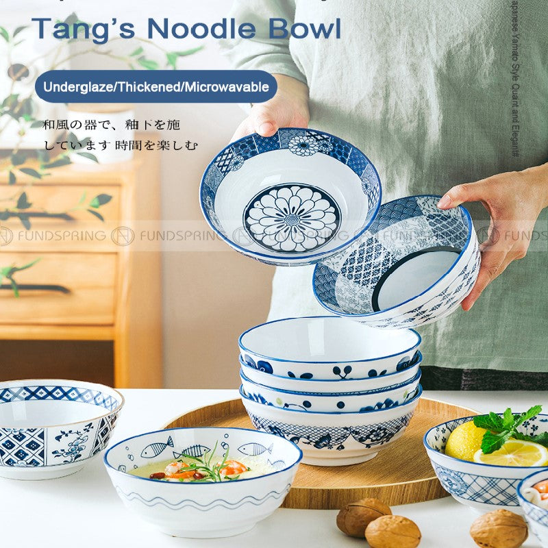 Blue and White Ceramic Bowl Under Glazed Japan Style 6" Bowl Set of 4 Blue and White Ceramic Bowl Under Glazed Japan Style 6" Bowl Set of 4
