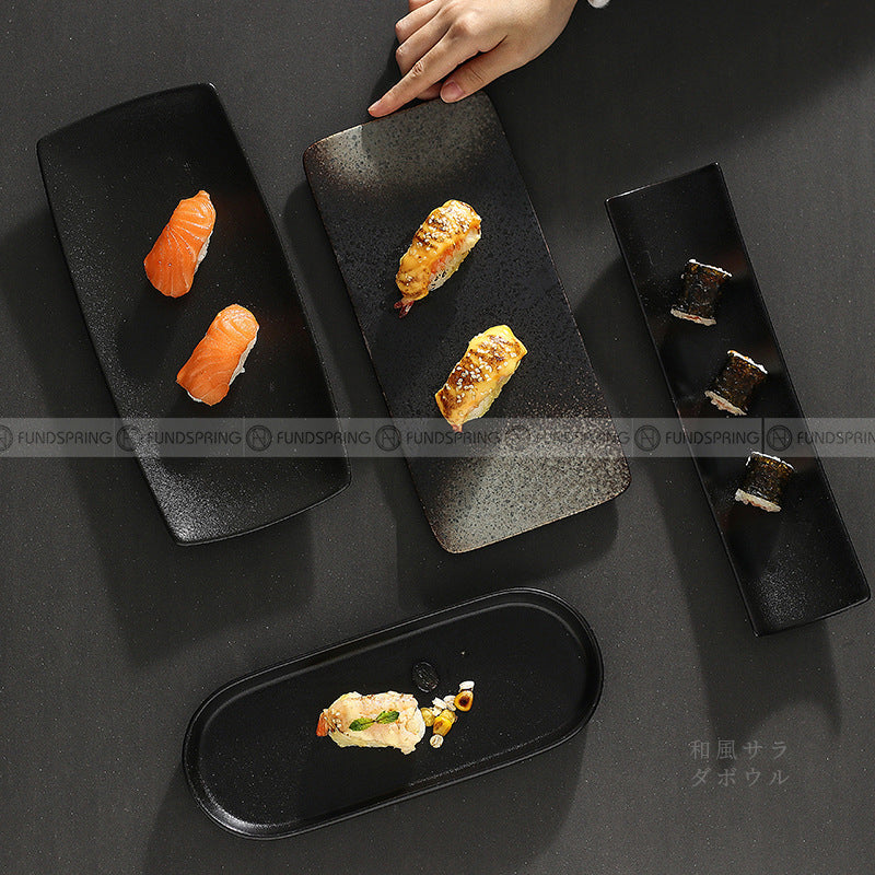 Rectangular Flat Plate Black Ceramic Plate Snack Plate Sushi Platter Rectangular Flat Plate Black Ceramic Plate Snack Plate Sushi Platter