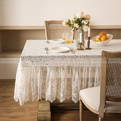 Tourte Lace Embroidered Hollow Tablecloth White Desk Cover Table Cloth Tourte Lace Embroidered Hollow Tablecloth White Desk Cover Table Cloth