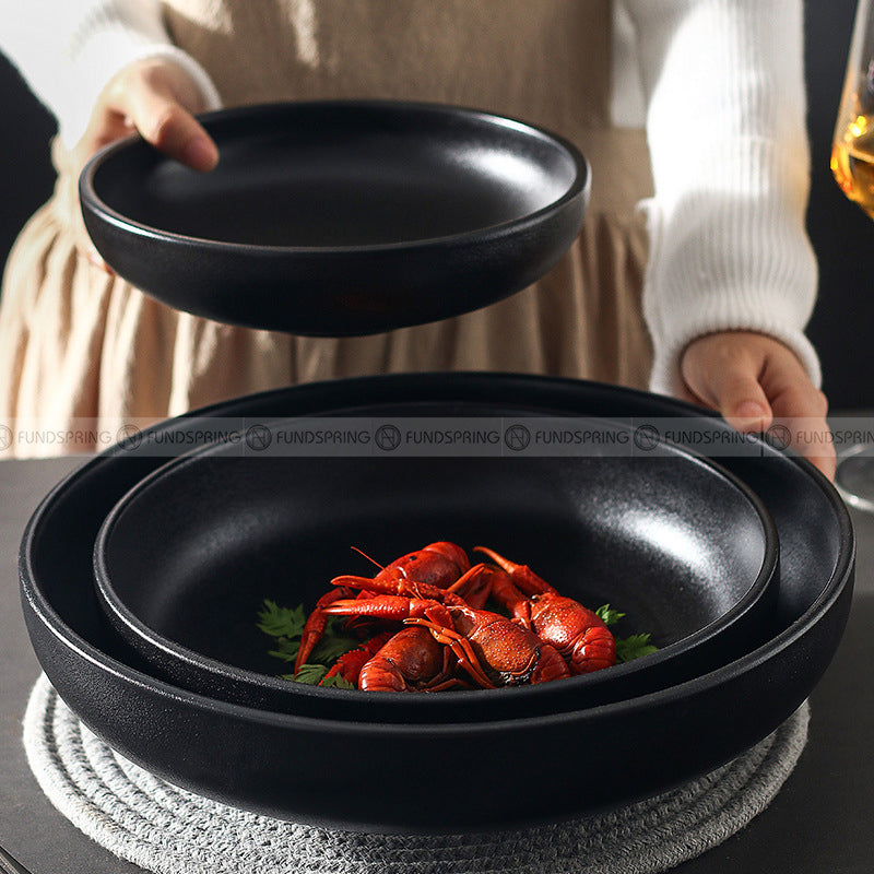 Ceramic Round Serving Bowl Wide Shallow Bowl Black Matte Bowl Ceramic Round Serving Bowl Wide Shallow Bowl Black Matte Bowl
