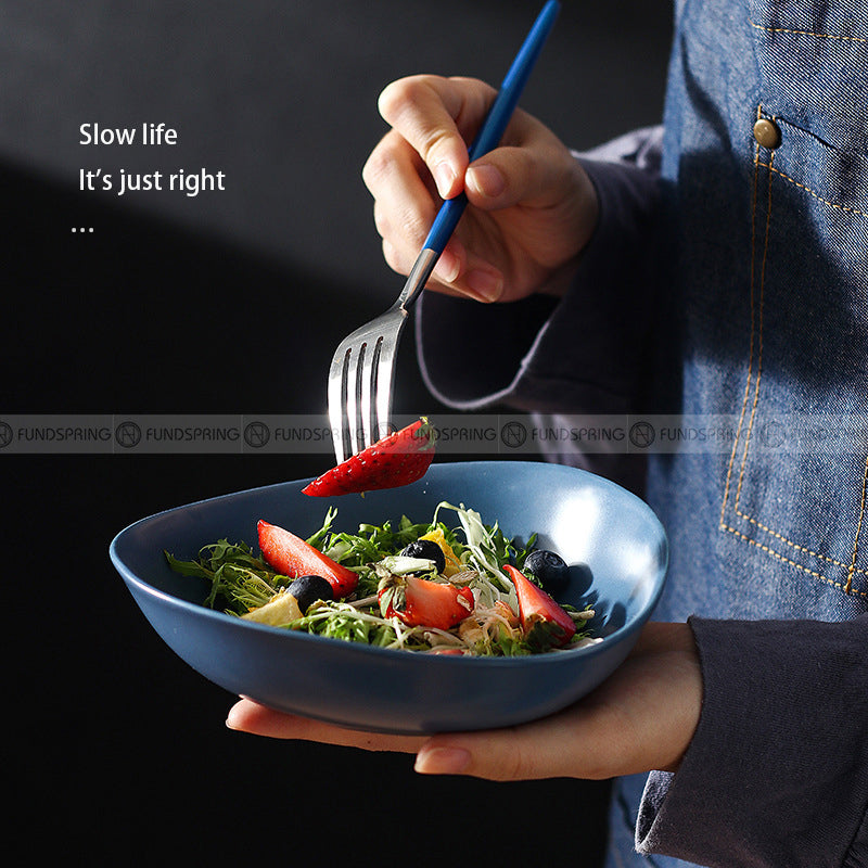 Japanese Ceramic Tableware Irregular Matte Ramen Bowl Deep Salad Plate Japanese Ceramic Tableware Irregular Matte Ramen Bowl Deep Salad Plate