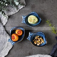 Blue Glaze Ceramic Seasoning Dish Small Fish-shape Dipping Saucer Blue Glaze Ceramic Seasoning Dish Small Fish-shape Dipping Saucer
