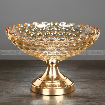 Golden Elegance: Gilded Crystal Glass Fruit Tray High-foot Serving Bowl Golden Elegance: Gilded Crystal Glass Fruit Tray High-foot Serving Bowl