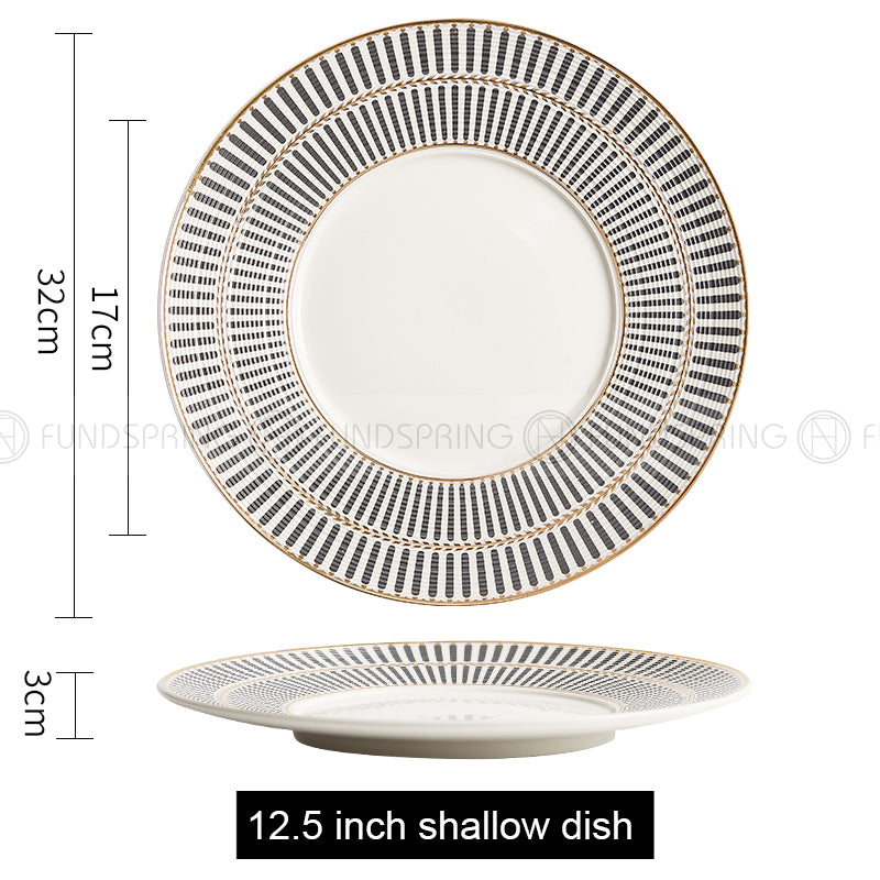 Nordic White-grey-gold Dinner Plate Weiss Series Ceramic Electroplating Shallow Plate Nordic White-grey-gold Dinner Plate Weiss Series Ceramic Electroplating Shallow Plate