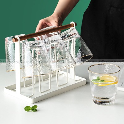 Tumbler Glass Set of 6 Transparent Hammer Golden Rim Water Cup Tumbler Glass Set of 6 Transparent Hammer Golden Rim Water Cup