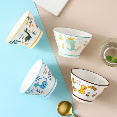 Dino Delight Ceramic Dinner Bowls - Whimsical Hat Shape, 5'' Dino Delight Ceramic Dinner Bowls - Whimsical Hat Shape, 5''