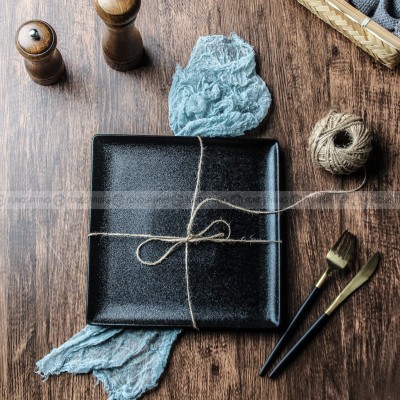 Ceramic Tableware Dining Plate Creative Frosted Black Square Plate Ceramic Tableware Dining Plate Creative Frosted Black Square Plate