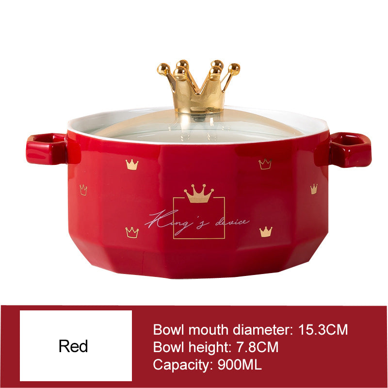 Double-Handled Soup Bowl with Lid: Stylish Ceramic Tableware for Individual Use Double-Handled Soup Bowl with Lid: Stylish Ceramic Tableware for Individual Use