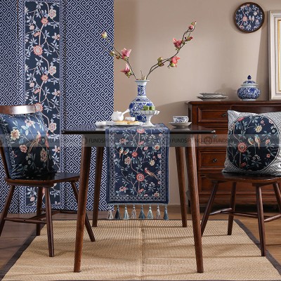 Lanruoting Table Runner Chinese Tea Table Runner Blue Long Table Cover Lanruoting Table Runner Chinese Tea Table Runner Blue Long Table Cover