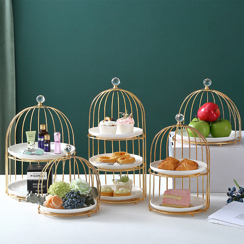 Ceramic Cake and Dessert Table Stand in the Form of a Birdcage Display Shelf for Afternoon Tea