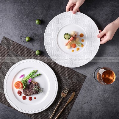 Simple White Dinnerware Ceramic Dinner Plates Round Flat Steak Plates 10.5" Simple White Dinnerware Ceramic Dinner Plates Round Flat Steak Plates 10.5"
