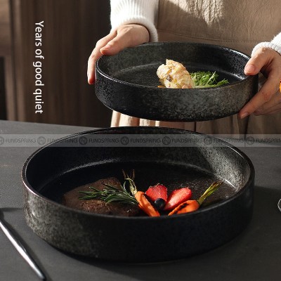 Ceramic Deep Dish Shallow Bowl Straight Bowl Flat Bottom Black Plate Ceramic Deep Dish Shallow Bowl Straight Bowl Flat Bottom Black Plate