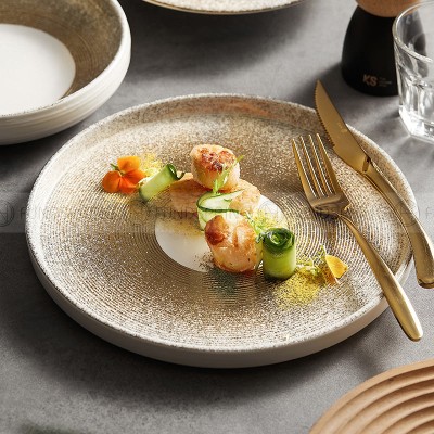 Designer Dinnerware Weiss Series Ceramic White/Golden Bowls Plates Designer Dinnerware Weiss Series Ceramic White/Golden Bowls Plates