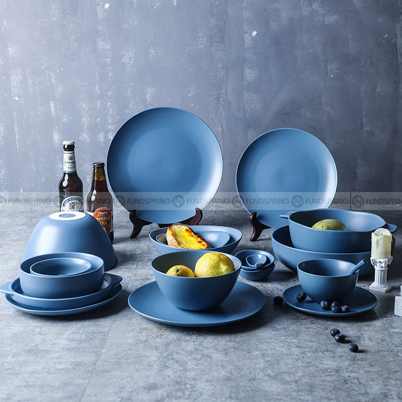 Nordic Matt Blue Tableware Ceramic Dinnerware Round and Irregular Plate