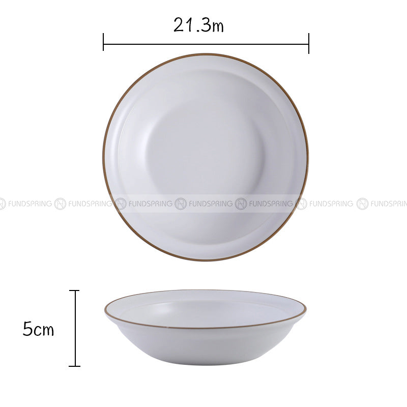 Nordic Matte Deep Dish Disc Korean Creative Brown Line Shallow Bowl 8.5" Nordic Matte Deep Dish Disc Korean Creative Brown Line Shallow Bowl 8.5"