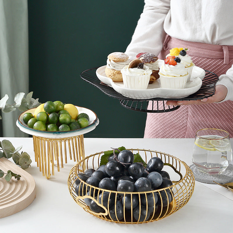 Nordic Dessert Display Stand: Creative Iron Rack with Cake Plate and Fruit Basket