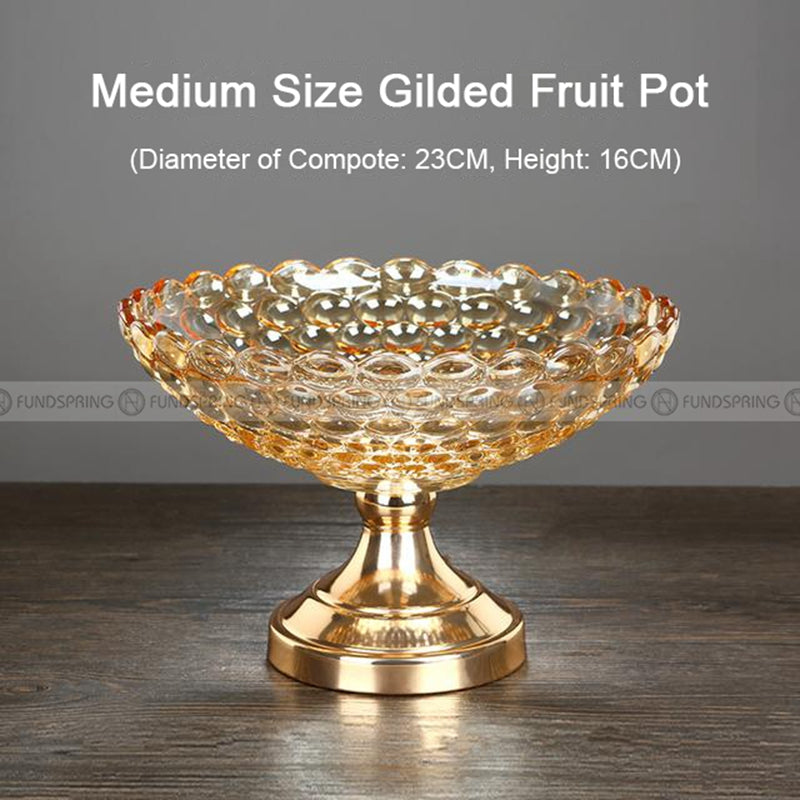 Golden Elegance: Gilded Crystal Glass Fruit Tray High-foot Serving Bowl Golden Elegance: Gilded Crystal Glass Fruit Tray High-foot Serving Bowl