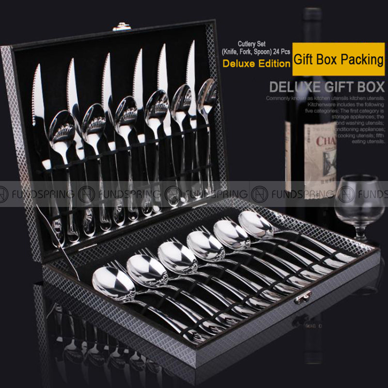 Tableware Set Stainless Steel Knife Fork Spoon 24 Piece Set Gift Box