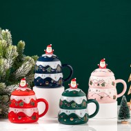 Ceramic Christmas Tree Mug Set with Lid and Spoon - Festive Household Coffee Cup Gift Ceramic Christmas Tree Mug Set with Lid and Spoon - Festive Household Coffee Cup Gift