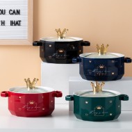 Double-Handled Soup Bowl with Lid: Stylish Ceramic Tableware for Individual Use Double-Handled Soup Bowl with Lid: Stylish Ceramic Tableware for Individual Use