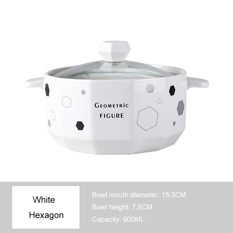 Double-eared Soup Bowl With Lid - Household Ceramic Bowl, Ideal for One-person Tableware Double-eared Soup Bowl With Lid - Household Ceramic Bowl, Ideal for One-person Tableware