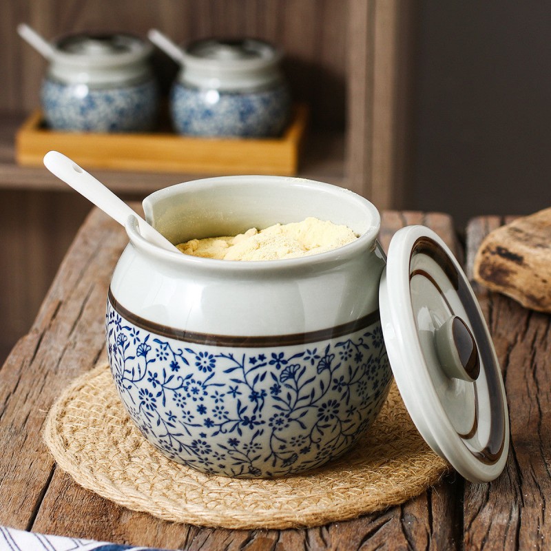Flavorful Harmony Ceramic Seasoning Jars - Set of 2 (600ml each) with Lids and Spoons Flavorful Harmony Ceramic Seasoning Jars - Set of 2 (600ml each) with Lids and Spoons