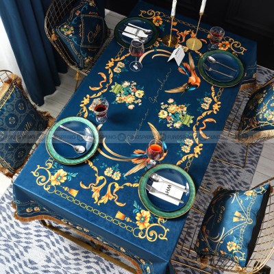 Rococo Tablecloth Blue Table Cover Retro Style Velvet Table Cloth Rococo Tablecloth Blue Table Cover Retro Style Velvet Table Cloth